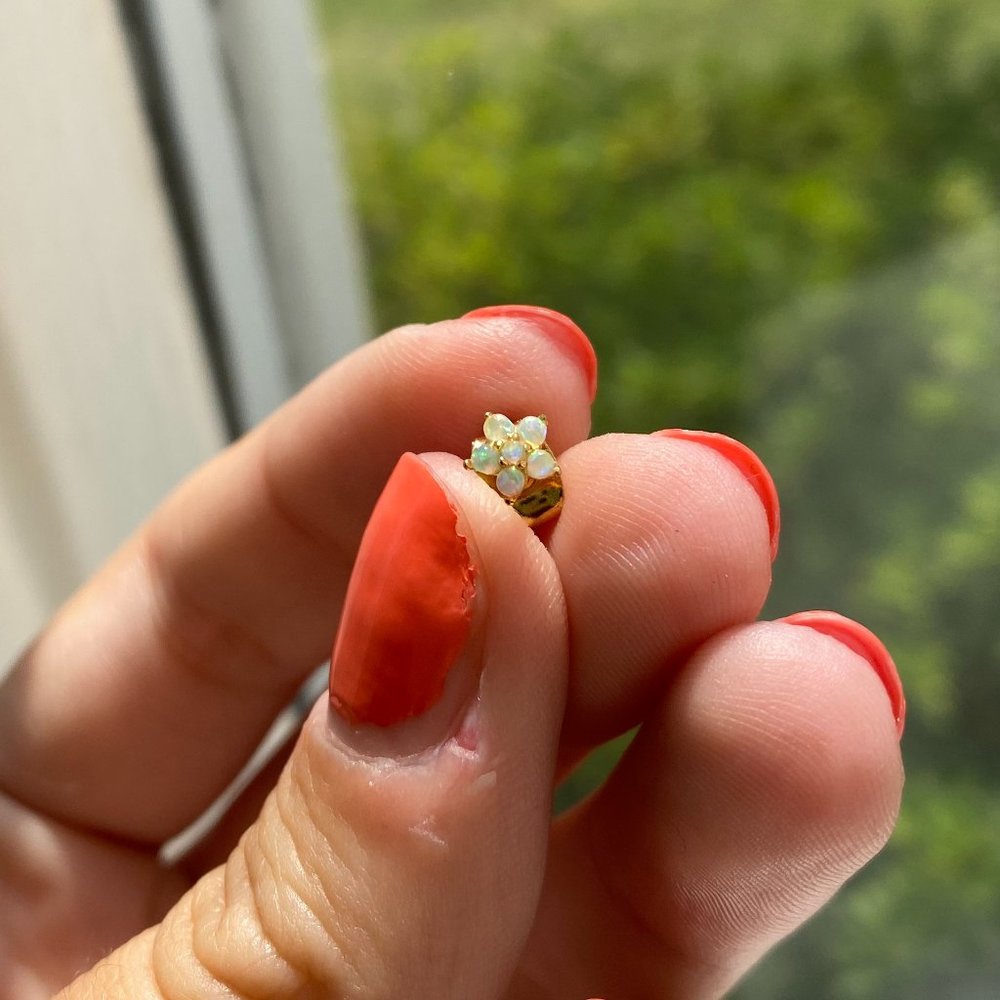 Gold / opal CZ flower stud by Studs